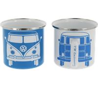Brisa VW Collection - Volkswagen Set di 2 tazze in metallo smaltato da tè, caffè, latte, cappuccino, Campervan Bus T1 design 350 ml x2 (Blu & Bianco)