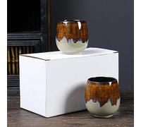 Set di tazzine da caffè espresso in ceramica Kiln - Tazza da tè giapponese - Tazza panciuta creativa - Rosso forno - Confezione da due - 101-200 ml(Kiln Yellowing 2pc,170ml)