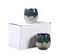 Set di tazzine da caffè espresso in ceramica Kiln - Tazza da tè giapponese - Tazza panciuta creativa - Rosso forno - Confezione da due - 101-200 ml(Kiln Blue 2pc,100ml)