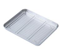Set di Teglia Forno Rettangolare, Vassoio da Portata con Griglia di Raffreddamento, Teglia in Acciaio Inox con Leccarda per Arrostire e Cuocere a Vapore(22x18x2.5 cm/8x7x1 in)