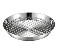 Set di Teglia Forno, Teglia per Pizza Rotonda in Metallo con Griglia di Raffreddamento, Vassoio da Portata in Acciaio Inox 304 per Scolare L'acqua, Leccarda per L'olio(20.5cm/8in)