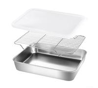 Set di teglie da forno in acciaio inox con coperchio e scaffale, perfette per esigenze di cottura e arrosto (26 x 20 x 5 cm)
