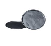Relaxdays Teglia per Pizza, Set 2, Tegame Rotondo, Forata, Antiaderente, Vassoio per Crostate, Metallo, ∅ 29 cm, Grigio