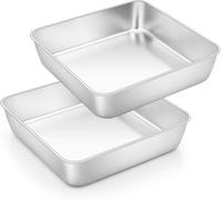 Set di teglie quadrate da 20,3 cm (2 pezzi), realizzate in acciaio inossidabile, perfette per cuocere e arrostire. Ideali per compleanni, Natale e matrimoni, queste padelle sono resistenti e sane