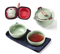 Set di teiere da viaggio in ceramica, teiera cinese per kung fu, 1 vaso, 2 mini tazze in porcellana Gongfu, con infusore, borsa portatile, tutto in uno, per picnic, campeggio, hotel