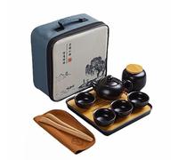 Set di teiere Webao, servizio da tè Cinese Kungfu, teiera in ceramica con 4 tazze e vassoio per tè, set da viaggio regalo all-in-one per tè sfuso, Nero