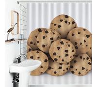 Set di tende da a con 12 ganci, in tessuto impermeabile, lavabili, con motivo moderno di biscotti, biscotti con gocce di cioccolato, per la decorazione della vasca da bagno, 72x72 pollici