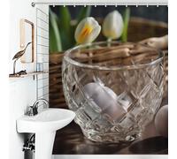 Set di tende da a con 12 ganci, in tessuto impermeabile, lavabili, moderne tende da a a forma di cestino pasquale per la decorazione della vasca da bagno, 60x72 pollici