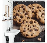 Set di tende da a con 12 ganci, in tessuto impermeabile, lavabili, moderne tende da a con biscotti al cioccolato, per la decorazione della vasca da bagno, 72x72 pollici