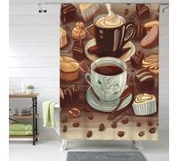 Set di tende da a con 12 ganci, in tessuto impermeabile, lavabili, moderne tende da a con caffè e dolci, zucchero e cioccolato, per la decorazione della vasca da bagno, 72x72 pollici
