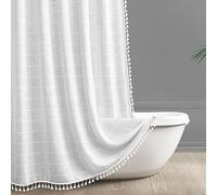Set di tende da doccia bianche con nappe, decorazione per il bagno in tessuto spesso a nido d'ape, 213,4 x 182,9 cm (lunghezza x larghezza), stile shabby chic, con ganci inclusi