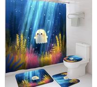 Set di tende da doccia colorate con fantasmi, decorazione per il bagno, divertente e moderna, in tessuto impermeabile, con ganci, per il bagno dei bambini, 183 x 183 cm