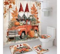 Set di tende da doccia con gnomo autunnale, rustico, rosso, arancione, decorazione per il bagno, stile raccolto, tenda da doccia in tessuto impermeabile con ganci, 183 x 183 cm