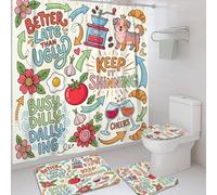 Set di tende da doccia con motivo floreale, con macina caffè a forma di cane, colore rosso, impermeabile, tenda da bagno e tappetino da bagno, set per casa, bagno, decorazione per hotel, 182 x 183 cm