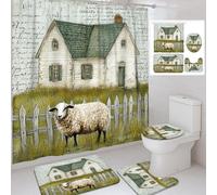 Set di tende da doccia con pecore, decorazione rustica per il bagno, elementi autunnali in tessuto impermeabile, con ganci, stile vintage per uso domestico, 182 x 183 cm