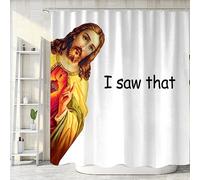 Set di tende da doccia divertenti con Gesù, divertenti tende da doccia in tessuto con decorazione "I Saw That Jesus", set di tende da doccia per il bagno, alla moda, uniche, eccentriche, accessori da