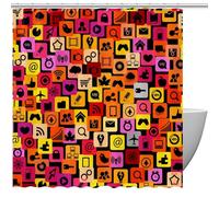 Set di tende da doccia impermeabili con icone dei social media, con 12 ganci, tenda da doccia per bagno in stile casale, 182 x 182 cm