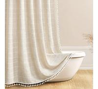 Set di tende da doccia in lino beige, 183 x 198 cm, con 12 ganci, elegante e resistente, impermeabile, decorazione per la casa