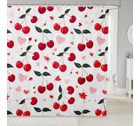 Set di tende da doccia in tessuto rosa con motivo a ciliegie, tende da doccia per il bagno, impermeabile, con 12 ganci, 183 cm di larghezza x 213 cm di lunghezza