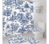 Set di tende da doccia per casa, classica rustica con rose e rose N/a blu, in tessuto impermeabile, set decorativo per vasca da bagno e dormitorio, 182 x 183 cm