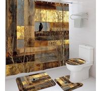 Set di tende da doccia rustiche in legno e corvo, marrone terroso e oro, decorazione per il bagno della casa, tema autunnale, moderno, in tessuto impermeabile, accessori da bagno con ganci, 182 x 183