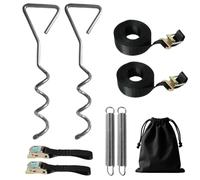 Set di Tende da Sole per Thule Omnistor, Fissaggio Tempesta per Tenda e Accessori per Camper, Roulotte, Set con 2 Chiodi a Spirale e 2 Molle Assorbenti e 2 Cinghie Elastiche e Custodia