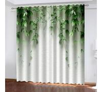 Set di tende oscuranti, per la casa, soggiorno, motivo foglie verdi e pareti, in poliestere, 2 pannelli, 203 x 243 cm