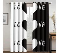 Set di tende romantiche a forma di cuore bianco e nero con diamanti, per soggiorno e camera da letto, 280 x 245 cm (larghezza x altezza)