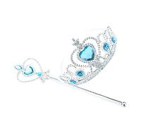 Set di tiara e bacchetta magica per la principessa delle bambine, accessori per costumi cosplay dorati, set per feste da principessa da 1 pezzo (blu)