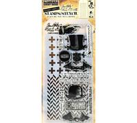 Set di timbri e stencil vintage postali a spina di pesce di Tim Holtz di Stamper's Anonymous THMM116