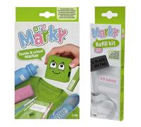 Set di timbri MARKY in verde, con inchiostro nero per l'etichettatura di articoli vari e abbigliamento, incluso set di ricarica 3in1 con tampone d'inchiostro, 40 etichette e 1 m di nastro termico