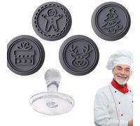 Set di timbri per biscotti di Natale, stampa per biscotti di Natale,4 modelli di tagliacavi | Alce di alimentare, scatola, alberi di Natale, set di timbri fondenti di spezie per il cuis