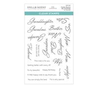 Set di timbri trasparenti con scritta "Family Musical Mix Greetings" della collezione Bibi's Musical Notes di Bibi Cameron