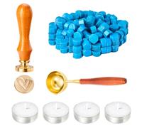 Set di Timbro Ceralacca,Timbro per Ceralacca,Timbro Sigillo di Cera, 200 Pezzi Perline di Ceralacca con 1 Cucchiaio per Sciogliere Cera, 4 Candele per Inviti Biglietti Buste di Vino Confezioni Regalo