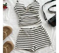 Set di top a canotta e pantaloncini corti a righe colorate e arricciati, adatto per ragazze in età pre-adolescenziale, per l'estate e le vacanze al mare 8Y,9Y,10Y,11Y,12Y,13YA strisceTessuto in maglia