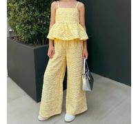 Set di top a canottiera e pantaloni a zampa di ragazza pre-adolescente Nova Glow, in stile vacanziero casual, con righe blu in tessuto lavorato 8Y,9Y,10Y,11Y,12Ystampa dappertuttoPoliestere