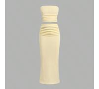 Set di top a fascia e minigonna in maglia gialla morbida e confortevole, adatto per ragazze pre-adolescenti in vacanza estiva, ideale per la spiaggia 8Y,9Y,10Y,11Y,12Y,13YA striscePoliestere