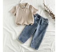 Set di top a maniche corte con colletto casual e pantaloni in jeans lavati alla moda per bambini piccoli, adatto per uso quotidiano, campeggio in famiglia, pranzo o shopping 6-9M,9-12M,12-18M,18-24M,2