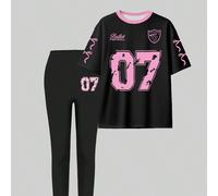 Set di top a maniche corte e leggings da donna casual e alla moda, con contrasto di colori giallo e nero, numero 13 e slogan divertente, outfit versatile e abbinabile per la stagione autunnale L,M,S,X