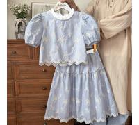 Set di top a maniche corte stile occidentale e gonna semplice e versatile, in stile forestale, edizione coreana per bambini, adatto per vacanze, uscite con amici e tempo libero, offre un aspetto confo