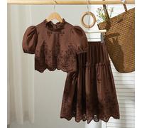 Set di top a maniche corte stile occidentale e gonna semplice e versatile, in stile forestale, edizione coreana per bambini, adatto per vacanze, uscite con amici e tempo libero, offre un aspetto confo