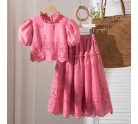 Set di top a maniche corte stile occidentale e gonna semplice e versatile, in stile forestale, edizione coreana per bambini, adatto per vacanze, uscite con amici e tempo libero, offre un aspetto confo
