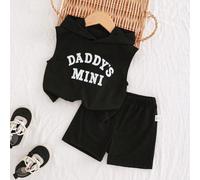 Set di top con cappuccio senza maniche e pantaloncini color albicocca "Daddy's Mini" per neonati e bambini da 0 a 1 anno, adatto per tutte le occasioni durante l'estate, abbigliamento estivo per bambi