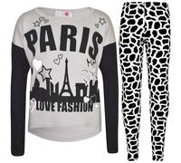 Set Di Top E Leggings Alla Moda Stampato PARIS Per Ragazze Dai 7 Ai 13 Anni New
