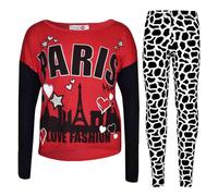Set Di Top E Leggings Alla Moda Stampato PARIS Per Ragazze Dai 7 Ai 13 Anni New