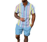 Set di top e pantaloncini da uomo tuta da uomo elegante stampa estiva maglietta e pantaloncini outfit leggero traspirante Athleisure abbigliamento sportivo spiaggia abbigliamento all'aperto, Blu, XXL