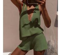 Set di top e pantaloncini in maglia sexy da donna, adatto per uso quotidiano, vacanze, stile giapponese L,M,S,XL,XSA striscePoliestere,Maglieria