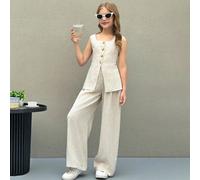 Set di top senza maniche a scollo a V e pantaloni a gamba dritta, moda casual da strada per ragazze pre-adolescenti, outfit per la cerimonia di diploma 8Y,9Y,10Y,11Y,12YColore unicoPoliestere