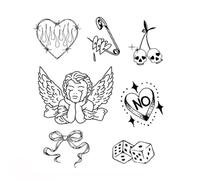 Set Di Toppe Per Tatuaggi Scuri A Forma Di Cuore, Teschio, Angelo, Dadi, Resistenti, Impermeabili Per 1-2 Settimane Adesivi lunga durata
