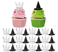 Set di topper per torta con cappello da strega e corona, decorazioni per torte magiche di Halloween, mini cappello da strega, topper per cupcake per feste, riutilizzabili e in PVC per uso alimentare